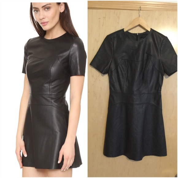 short sleeve leather dress